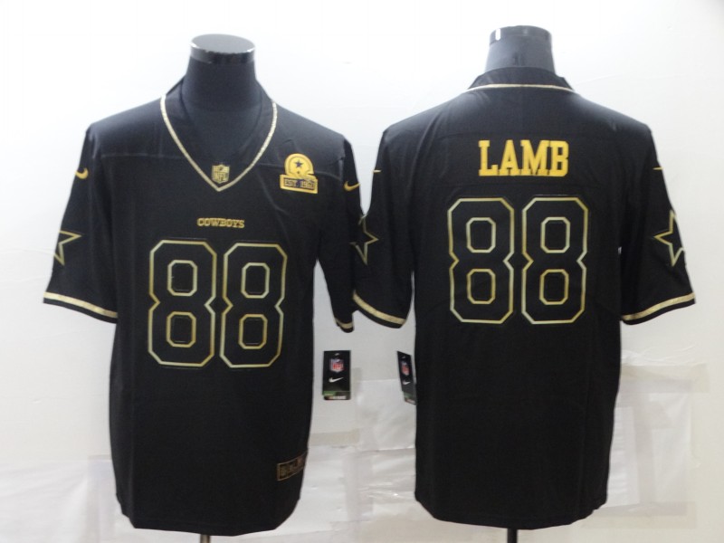 Men's Dallas Cowboys #88 CeeDee Lamb Black Golden Edition With 1960 Patch Limited Stitched Jersey